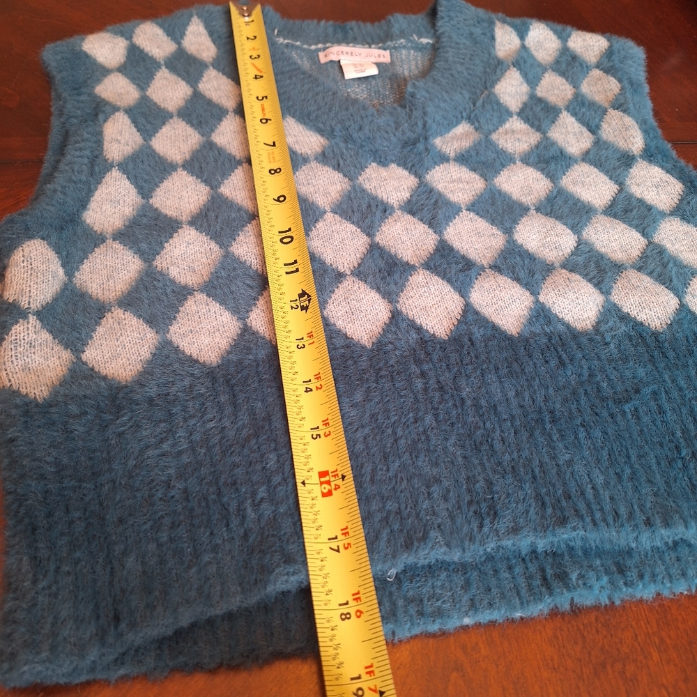 Sincerely Jules argyle preppy fuzzy sweater vest xs small med - Picture 14 of 16